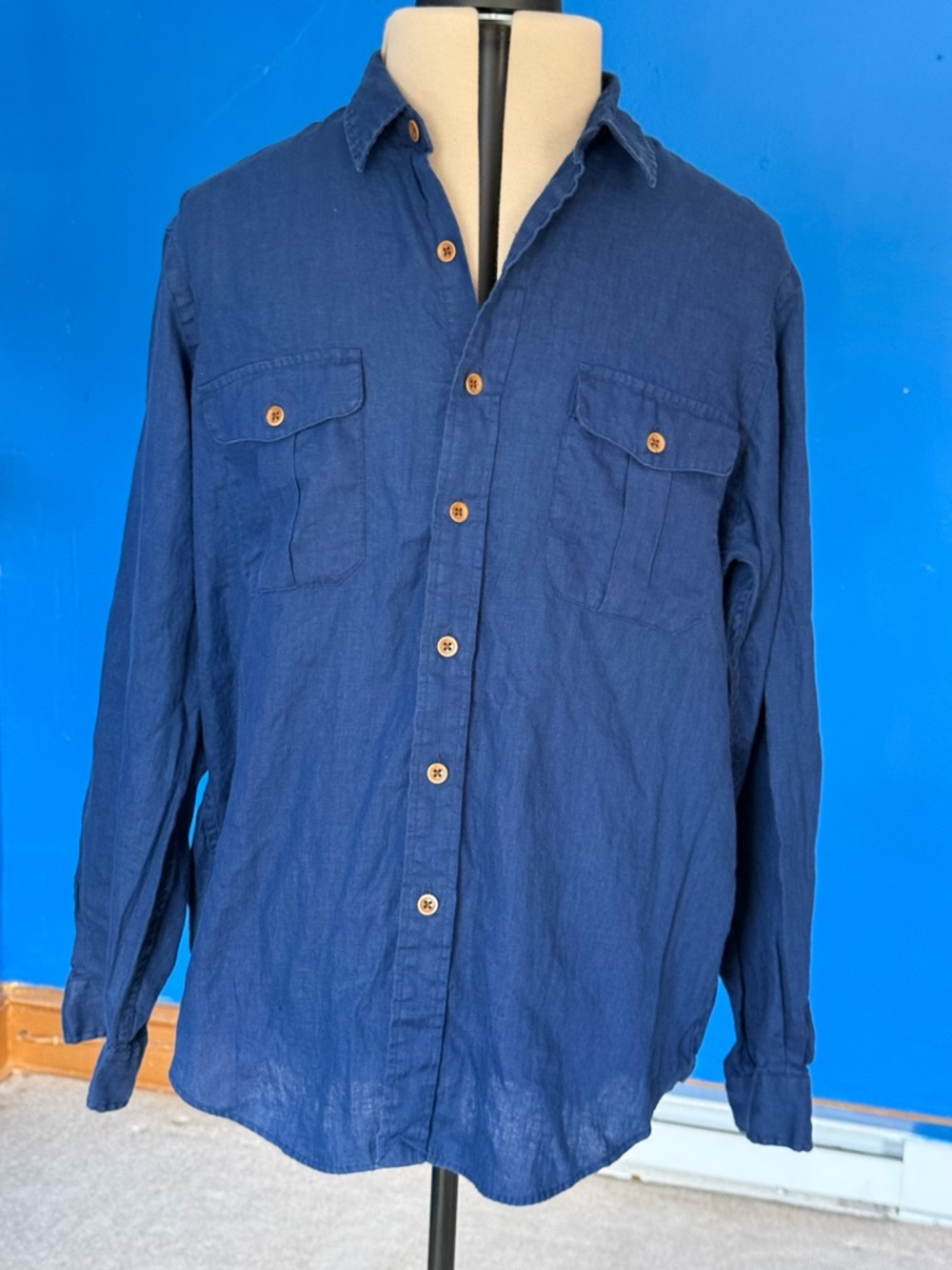 Polo Ralph Lauren Resort Linen Shirt Mens XL Blue Dual Pocket Coastal Grandpa